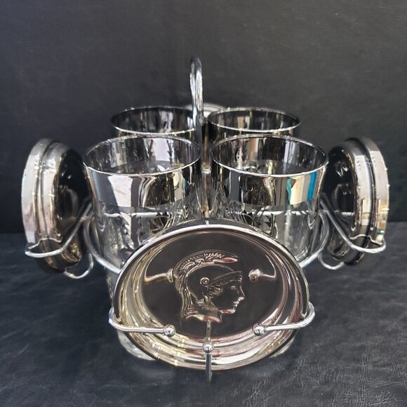 Retro Kimiko Guardian silver " Coat of Arms " Caddy with Glasses and Coasters - Picture 5 of 12